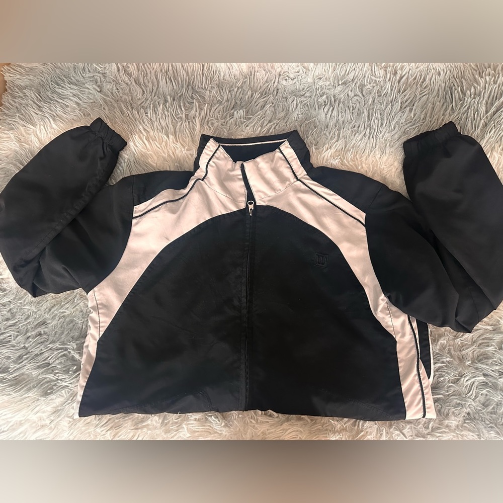 Wilson vintage,Tennis Windbreaker Jacket Women Size-M BlackWhite Stripe Zip Up